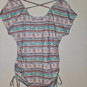 Self Esteem Y2K Aztec Print Runched sides, Dolman Sleeve Blouse, Jrs Sz Large